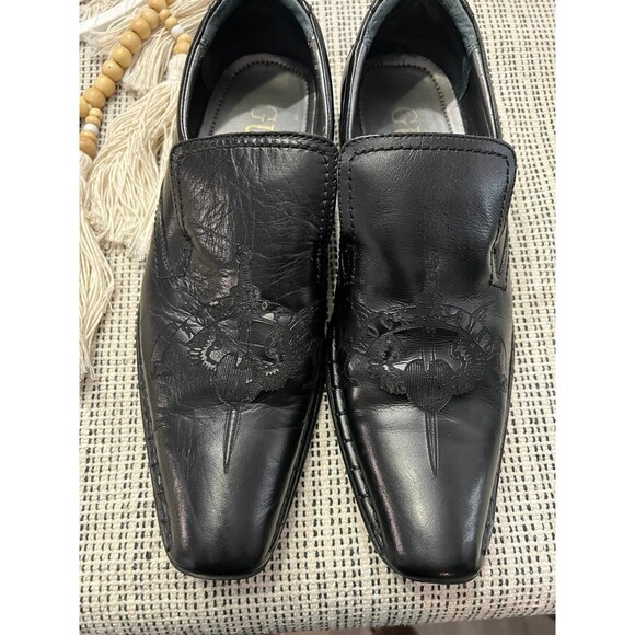 Guess Mgmicky Black Leather Embossed Sword & Wings Western Loafers Size 10M main image 9